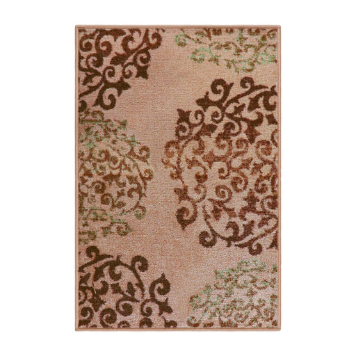 Amber Floral Scroll Non-Slip Washable Indoor Area Rug or Runner - Camel