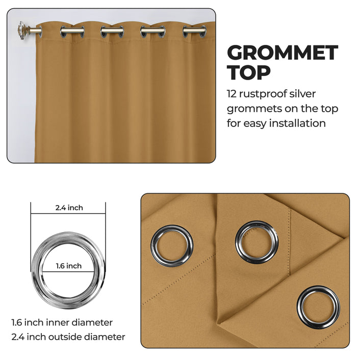 Solid Machine Washable Room Darkening Blackout Curtains, Set of 2 - Camel