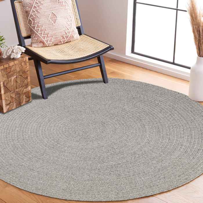 Bohemian Indoor Outdoor Rugs Solid Braided Round Area Rug - Canvas