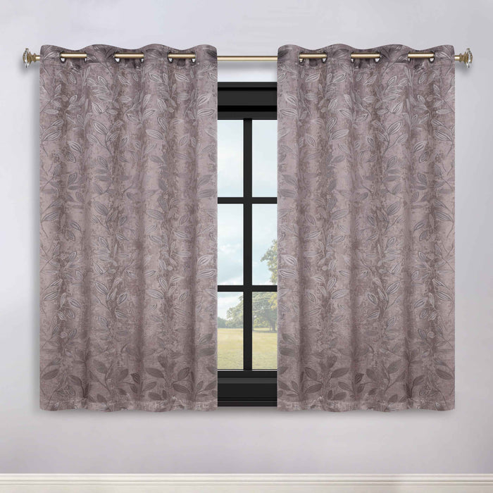 Leaves Grommet Room Darkening Blackout Curtains, Set of 2 - Cappuccino