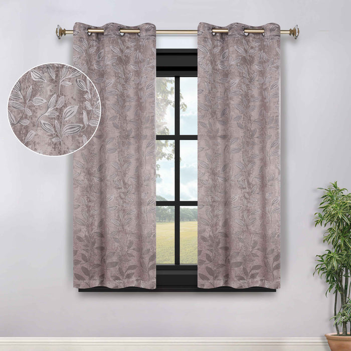 Leaves Grommet Room Darkening Blackout Curtains, Set of 2 - Cappuccino