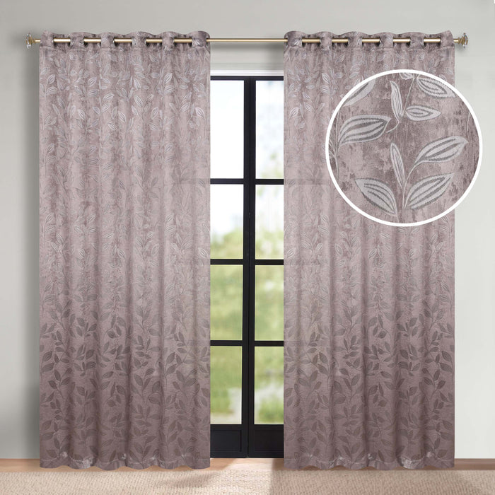 Leaves Grommet Room Darkening Blackout Curtains, Set of 2 - Cappuccino