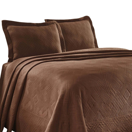 Geometric Fret Cotton Jacquard Matelasse Scalloped Bedspread Set - Cappuccino