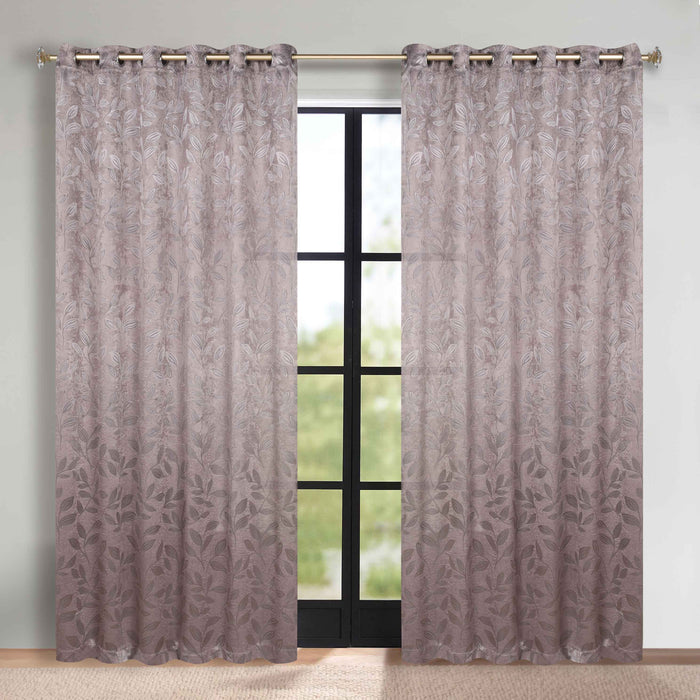 Leaves Grommet Room Darkening Blackout Curtains, Set of 2 - Cappuccino