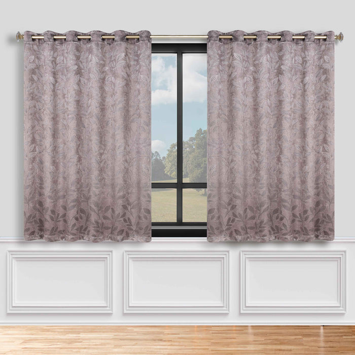 Leaves Grommet Room Darkening Blackout Curtains, Set of 2 - Cappuccino