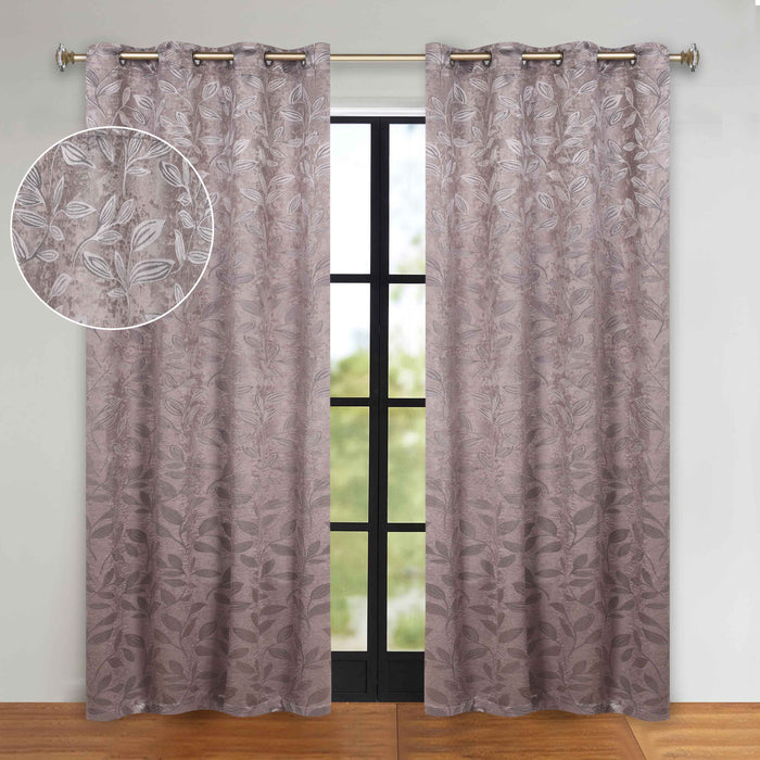 Leaves Grommet Room Darkening Blackout Curtains, Set of 2 - Cappuccino