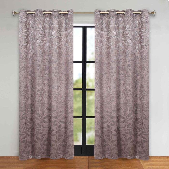 Leaves Grommet Room Darkening Blackout Curtains, Set of 2 - Cappuccino