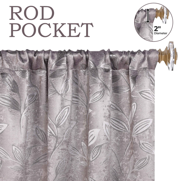 Leaves Rod Pocket Room Darkening Blackout Curtains, Set of 2