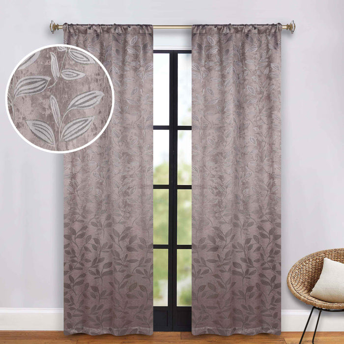 Leaves Rod Pocket Room Darkening Blackout Curtains, Set of 2