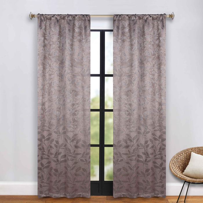 Leaves Rod Pocket Room Darkening Blackout Curtains, Set of 2