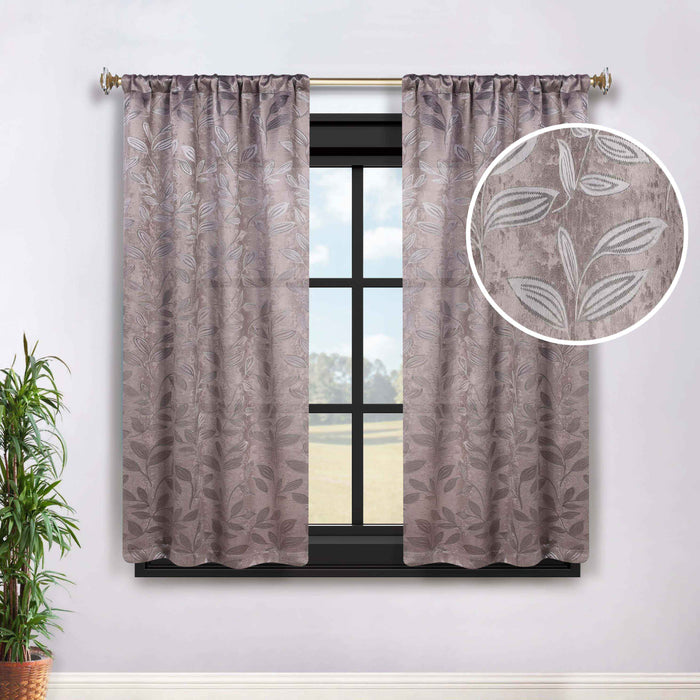 Leaves Rod Pocket Room Darkening Blackout Curtains, Set of 2