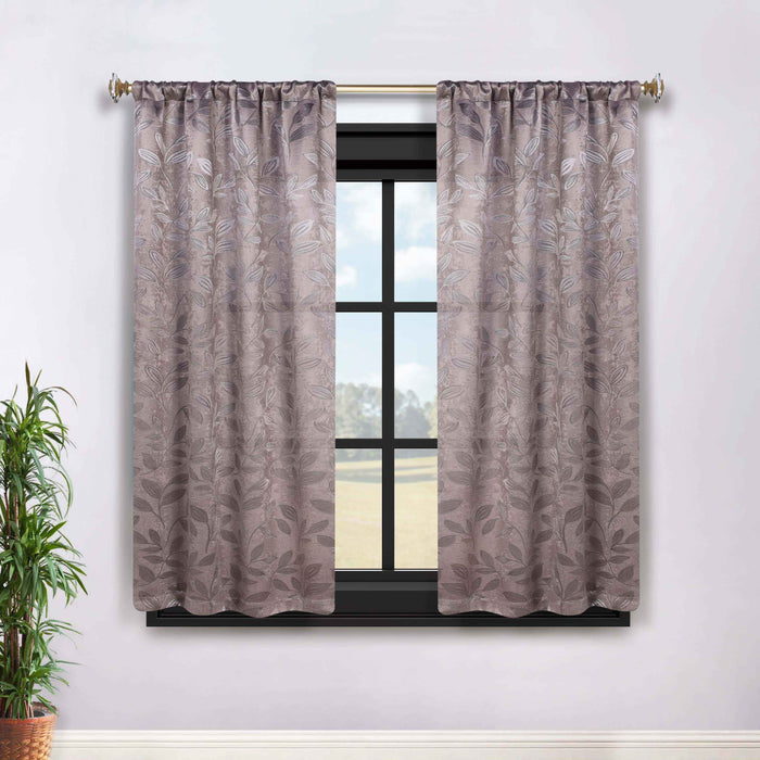 Leaves Rod Pocket Room Darkening Blackout Curtains, Set of 2