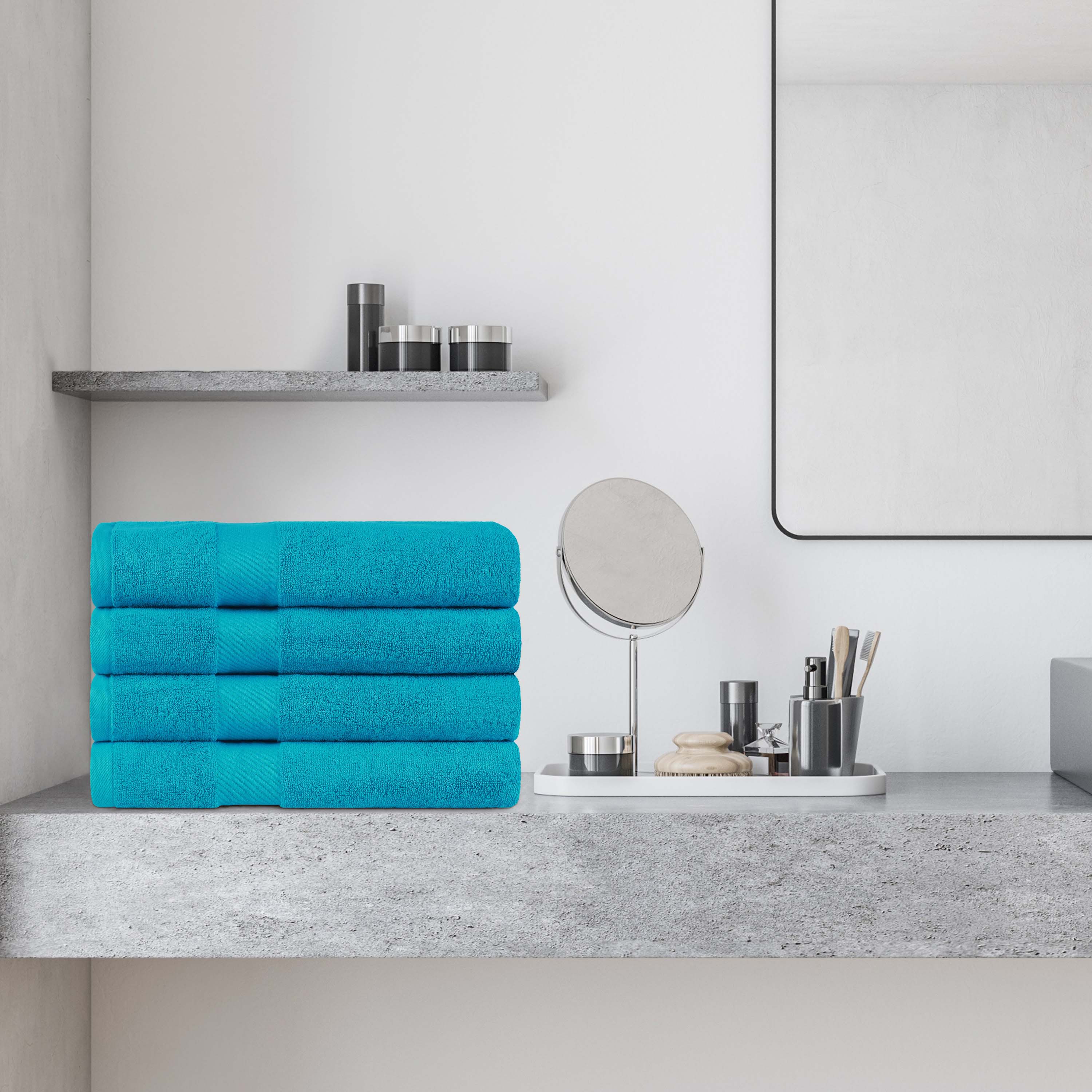 Kendell Egyptian Cotton 4 Piece Bath Towel Set with Dobby Border - Blue Nile Mills