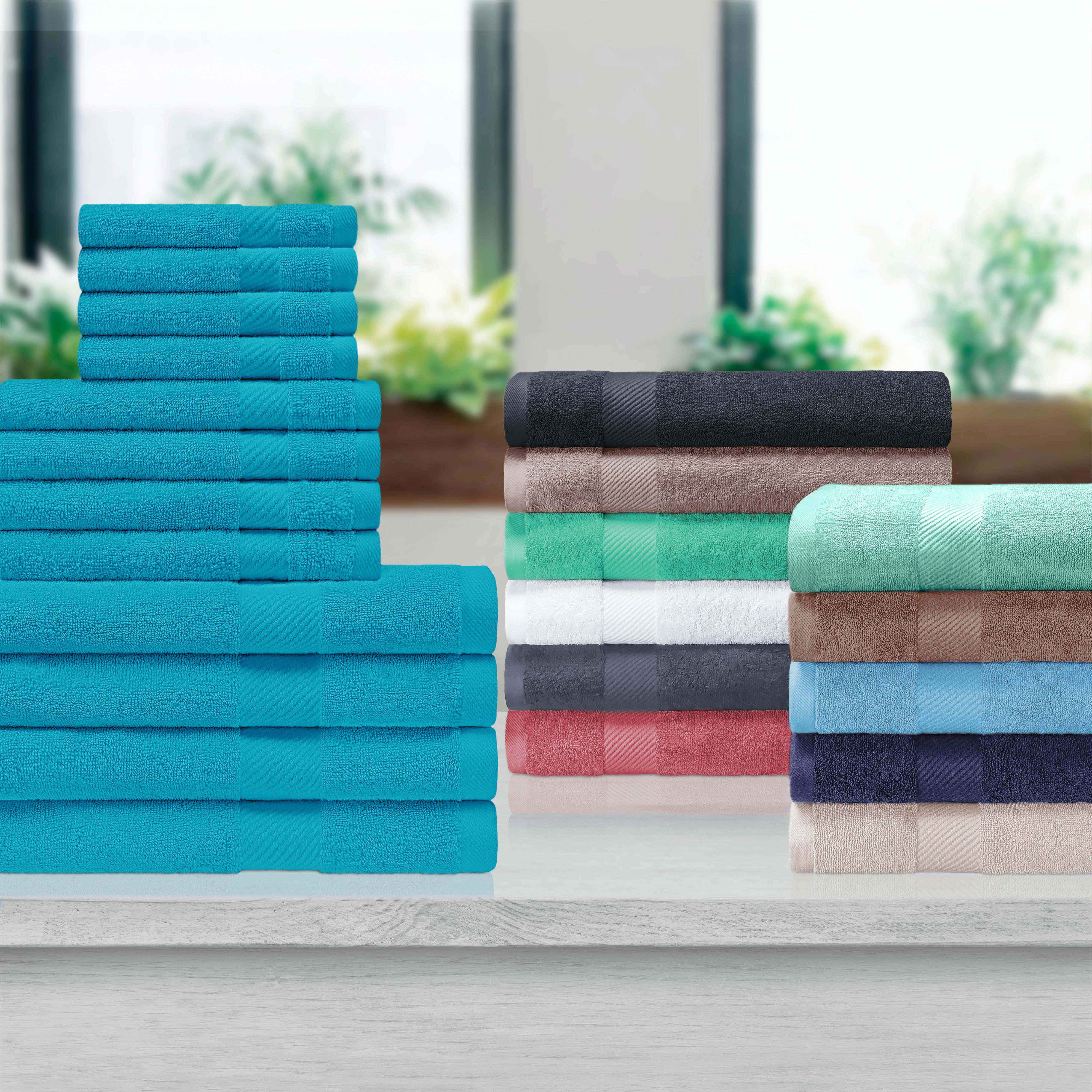 Kendell Egyptian Cotton 4 Piece Bath Towel Set with Dobby Border - Blue Nile Mills