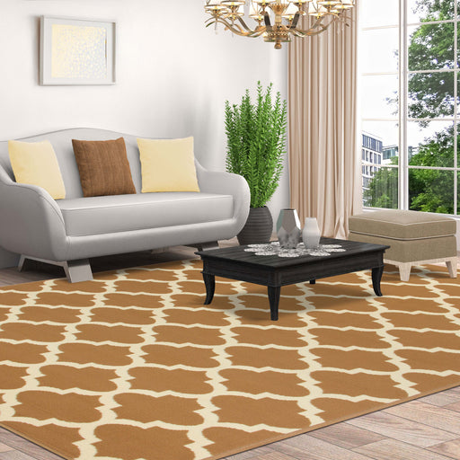 Modern Quatrefoil Geometric Trellis Indoor Area Rug - Caramel