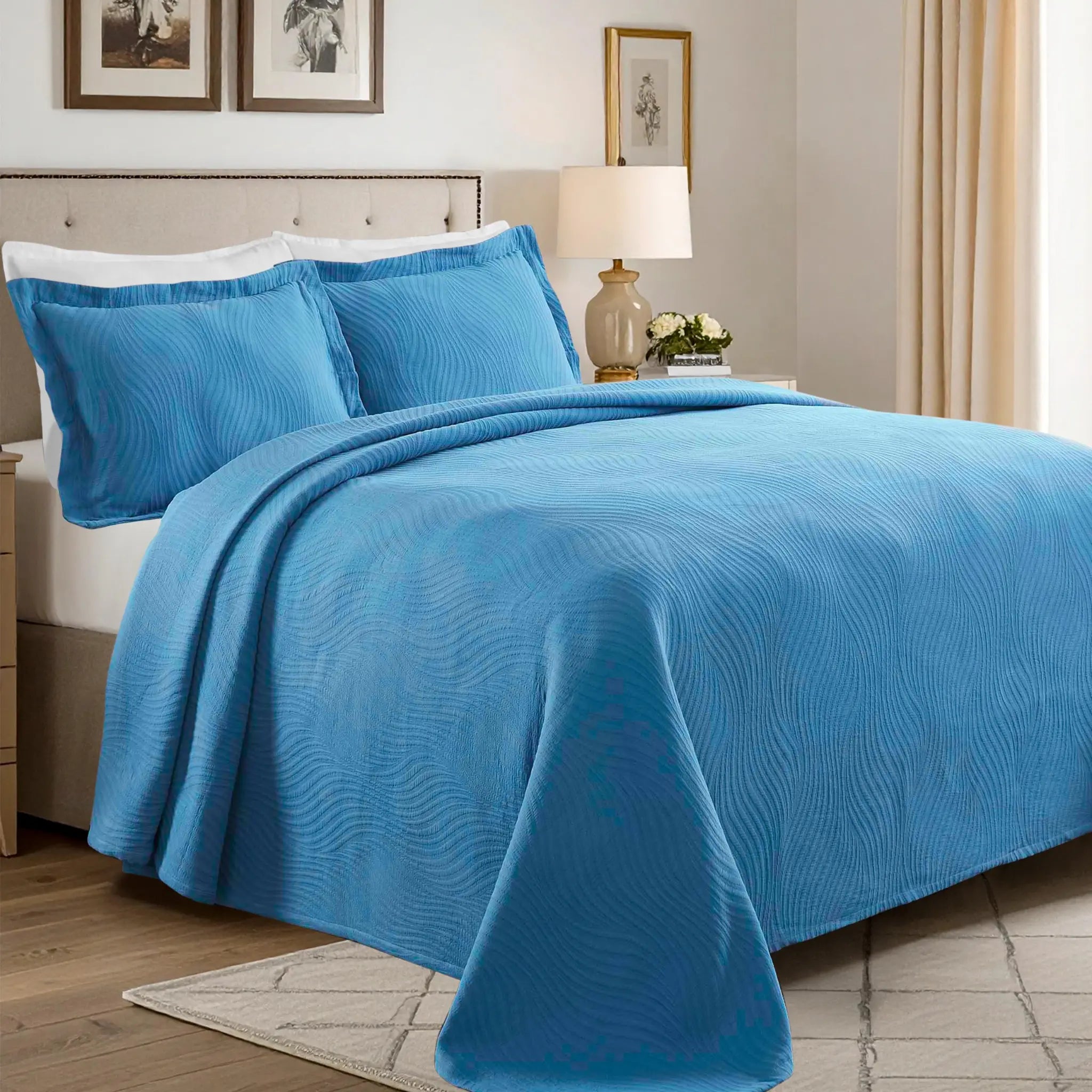 Cascade Cotton Jacquard Matelassé 3-Piece Bedspread Set - Blue Nile Mills