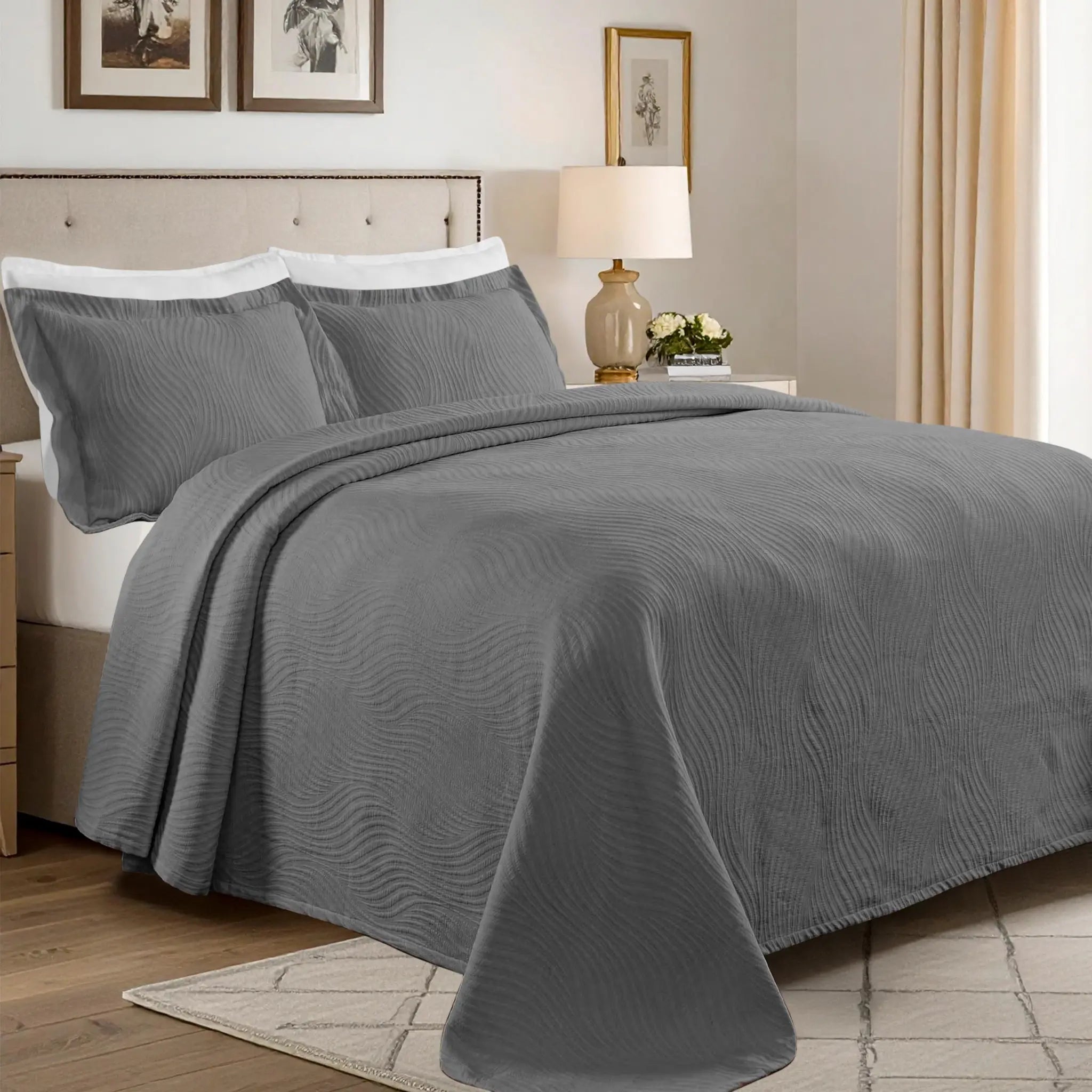 Cascade Cotton Jacquard Matelassé 3-Piece Bedspread Set - Blue Nile Mills