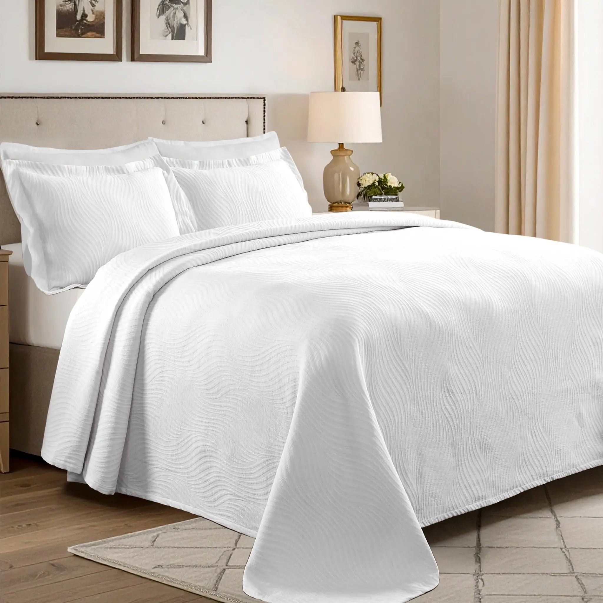 Cascade Cotton Jacquard Matelassé 3-Piece Bedspread Set - Blue Nile Mills