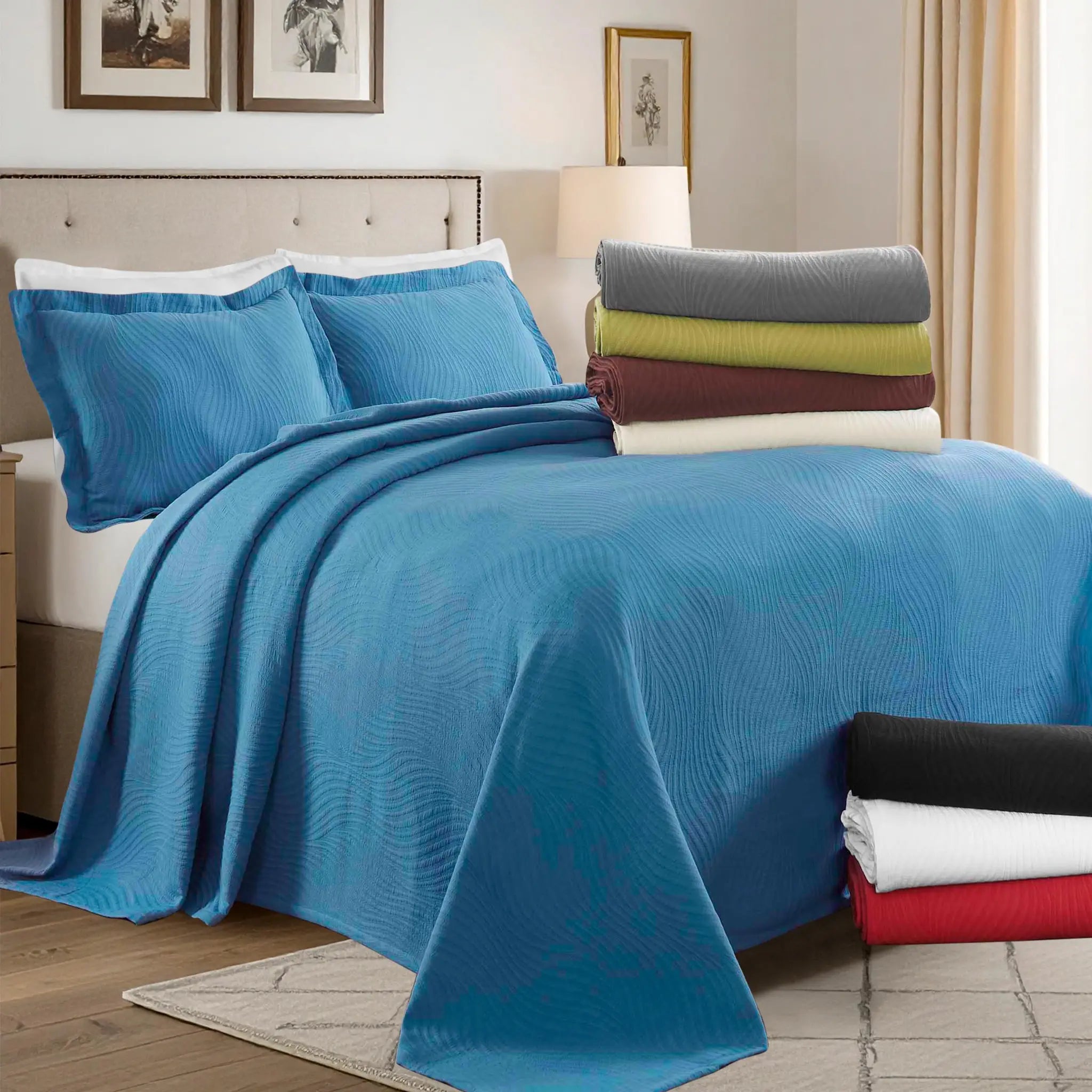 Cascade Cotton Jacquard Matelassé 3-Piece Bedspread Set - Blue Nile Mills
