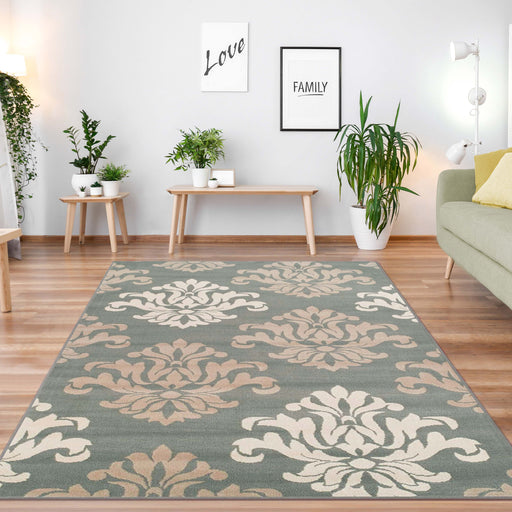 Casper Damask Floral Area Rug Or Runner Rug - Blue