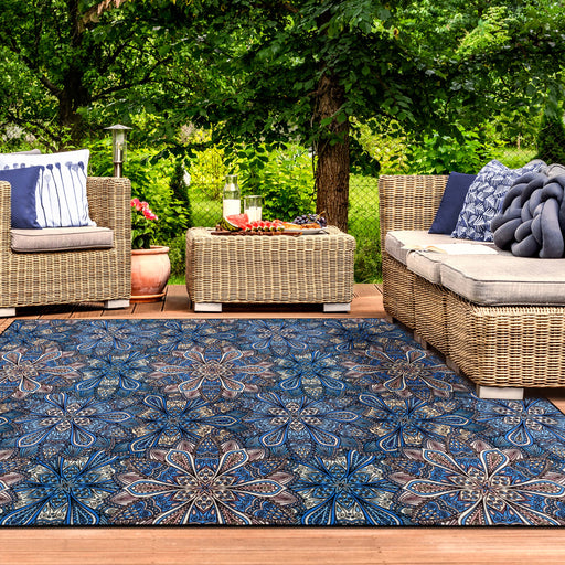 Cassidy Floral Bohemian Non-Slip Indoor Outdoor Area Rug - Blue