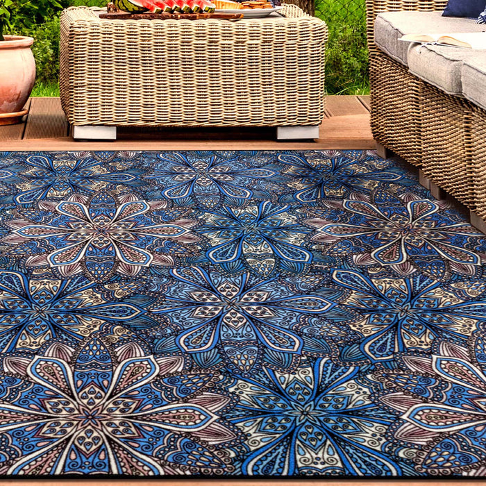 Cassidy Floral Bohemian Non-Slip Indoor Outdoor Area Rug - Blue