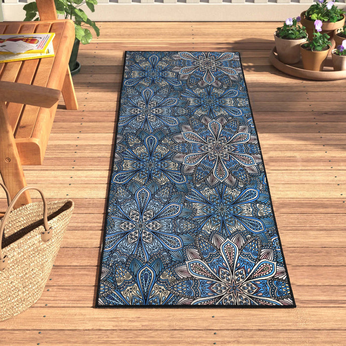 Cassidy Floral Bohemian Non-Slip Indoor Outdoor Area Rug - Blue