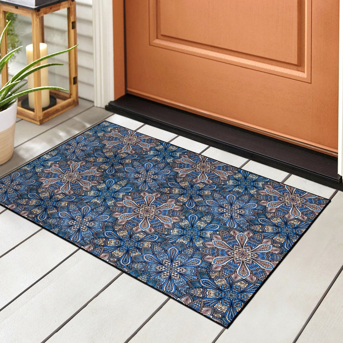 Cassidy Floral Bohemian Non-Slip Indoor Outdoor Area Rug - Blue