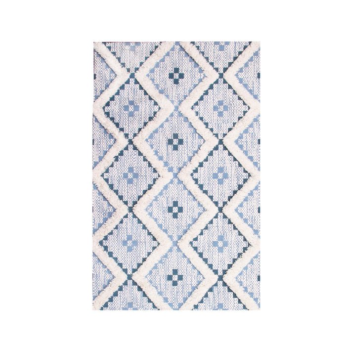 Talluah Hand-Tufted Cotton/Wool Textured Geometric Farmhouse Area Rug - Cerulean/Dark Denim