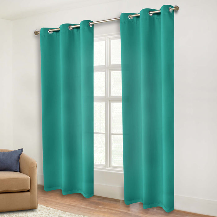 Solid Machine Washable Room Darkening Blackout Curtains, Set of 2 - CeruleanBlue