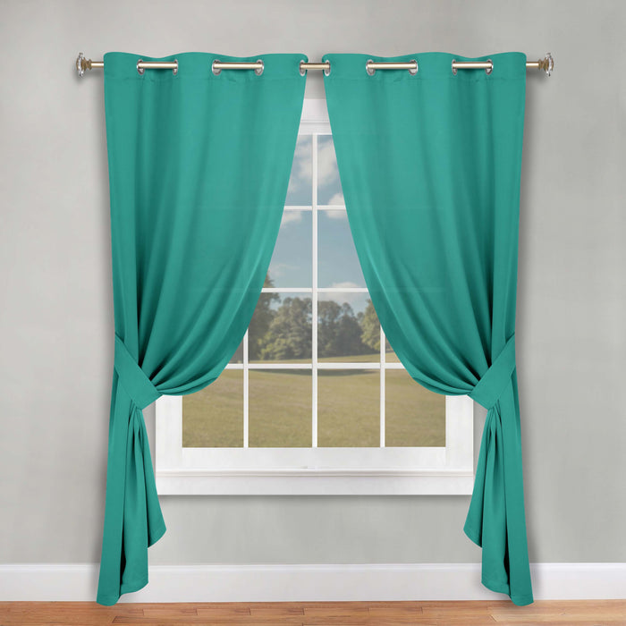 Solid Machine Washable Room Darkening Blackout Curtains, Set of 2 - CeruleanBlue