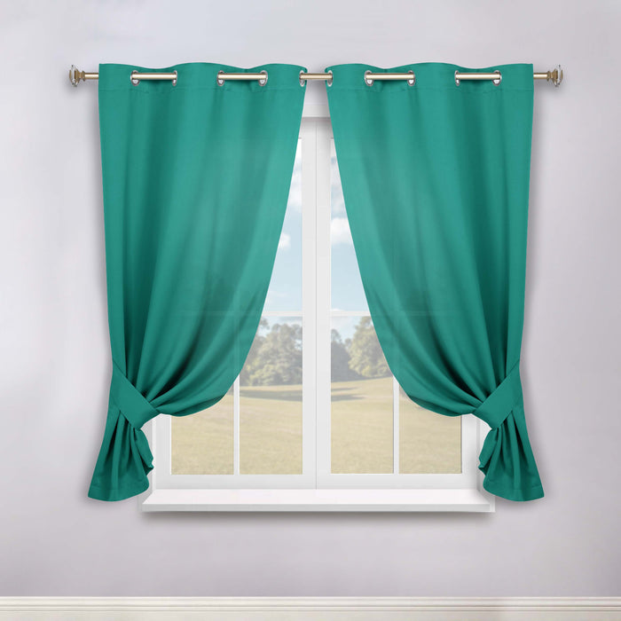 Solid Machine Washable Room Darkening Blackout Curtains, Set of 2 - CeruleanBlue