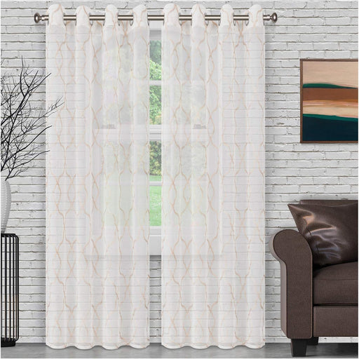 Embroidered Lattice Sheer Grommet Curtain Panel Set - Champagne