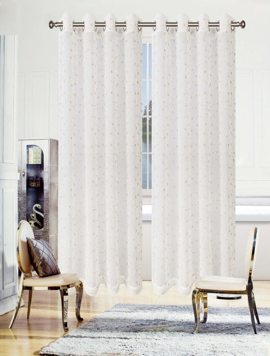 Embroidered Delicate Flower Sheer Grommet Curtain Panel Set