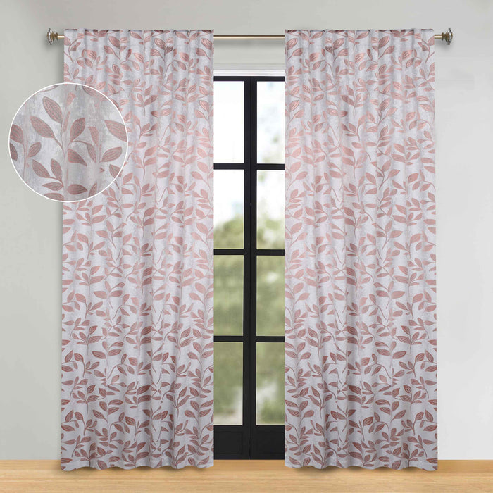 Superior Leaves Room Darkening Back Tab Blackout Curtains Panel Set