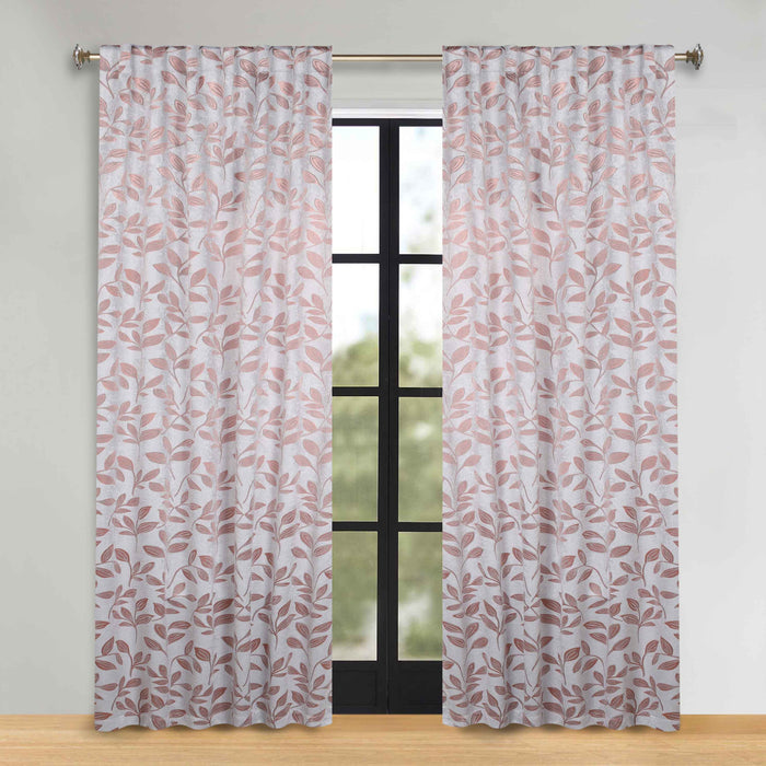 Superior Leaves Room Darkening Back Tab Blackout Curtains Panel Set