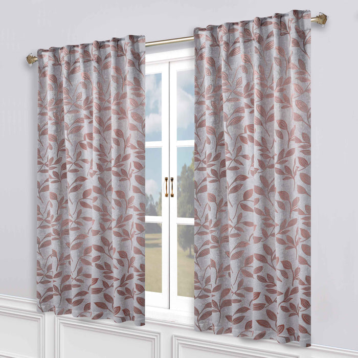 Superior Leaves Room Darkening Back Tab Blackout Curtains Panel Set