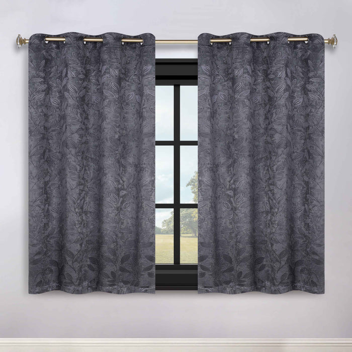 Leaves Grommet Room Darkening Blackout Curtains, Set of 2 - Charcoal