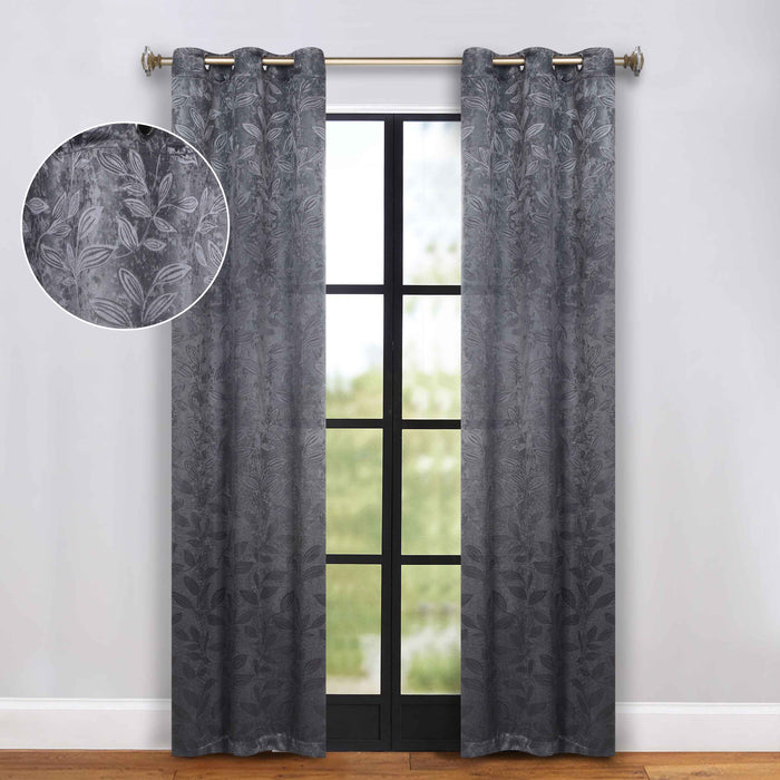 Leaves Grommet Room Darkening Blackout Curtains, Set of 2 - Charcoal