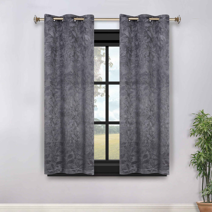 Leaves Grommet Room Darkening Blackout Curtains, Set of 2 - Charcoal