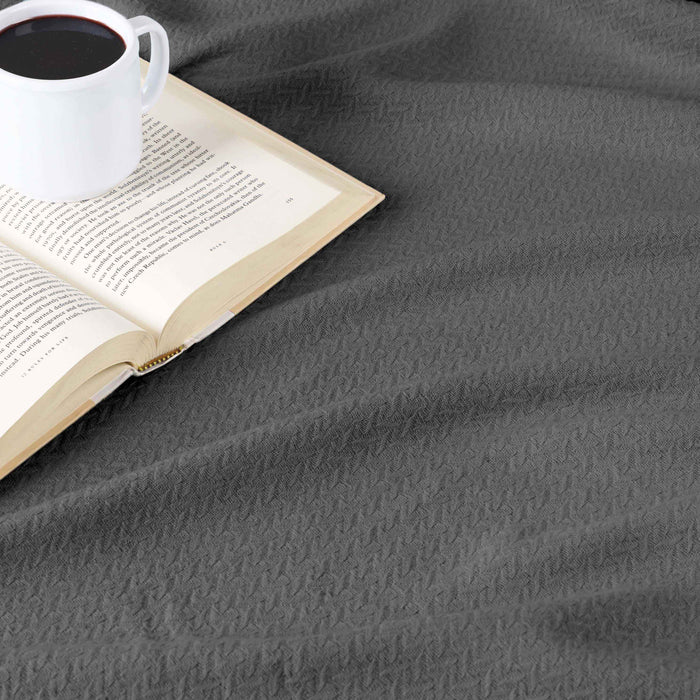 Nobel Cotton Textured Chevron Lightweight Woven Blanket - Charcoal