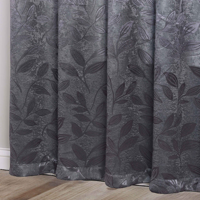 Leaves Grommet Room Darkening Blackout Curtains, Set of 2 - Charcoal