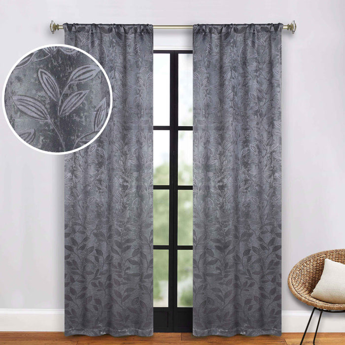 Leaves Rod Pocket Room Darkening Blackout Curtains, Set of 2