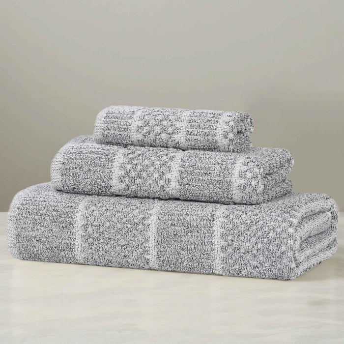 Naples Cotton Blend Medium Weight Checkered & Ribbed 3 Piece Towel Set