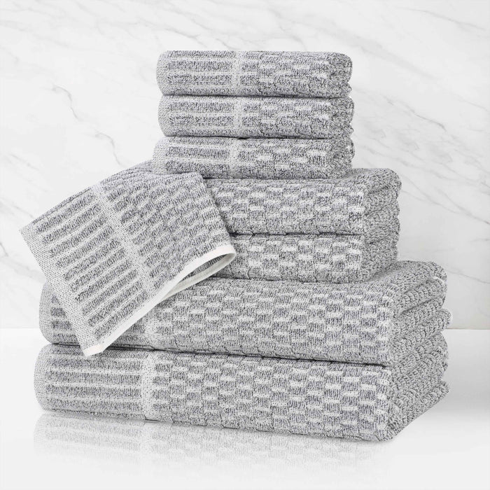 Juno Cotton Blend Medium Weight Checkered Border 8 Piece Towel Set