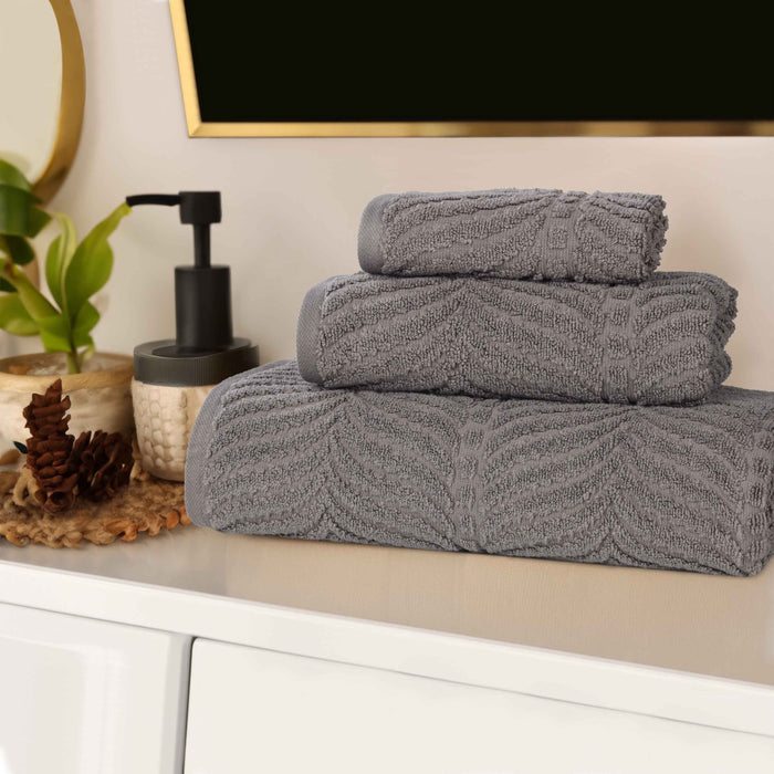 Zero Twist Cotton Elegant Chevron 3 Piece Jacquard Towel Set