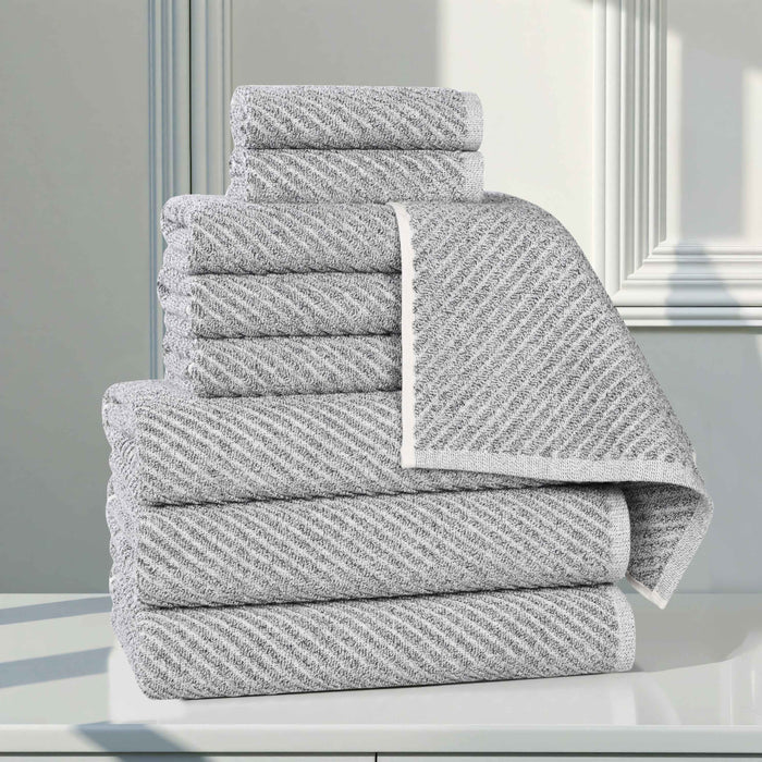 Amelia Cotton Blend Medium Weight Diagonal Stripes 9 Piece Towel Set