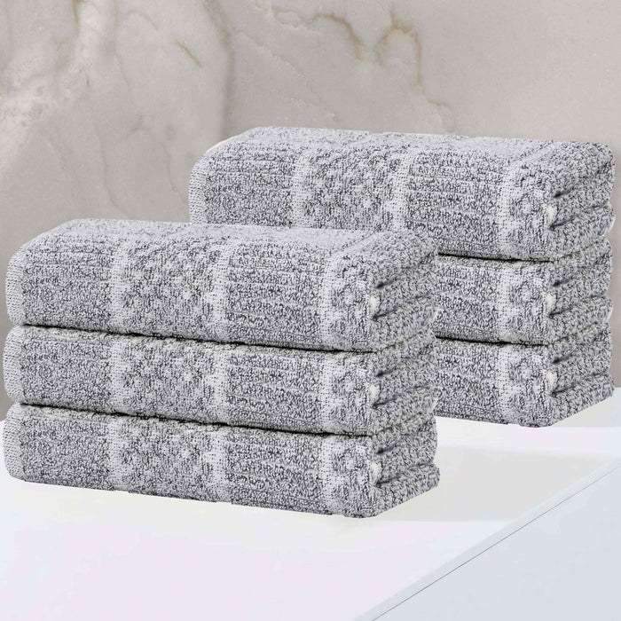 Naples Cotton Blend Checkered and Ribbed Hand Towels, Set of 6