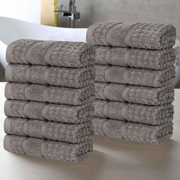 Zero Twist Cotton Waffle Honeycomb Soft Absorbent Face Towel Set of 12 - Blue Nile Mills