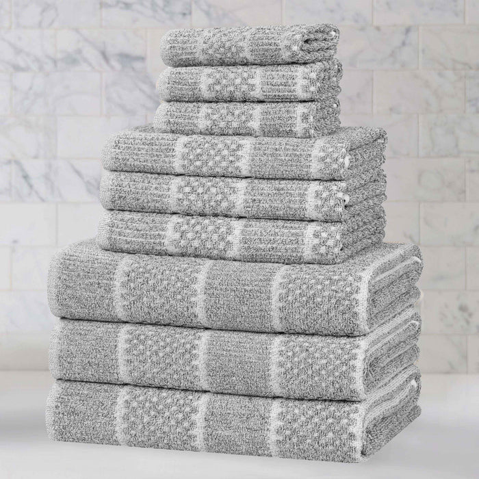 Naples Cotton Blend Medium Weight Checkered & Ribbed 9 Piece Towel Set